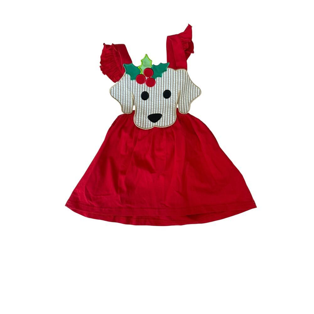 Girls Red Christmas Dog Face Dress Holiday Party Outfit Size 3T